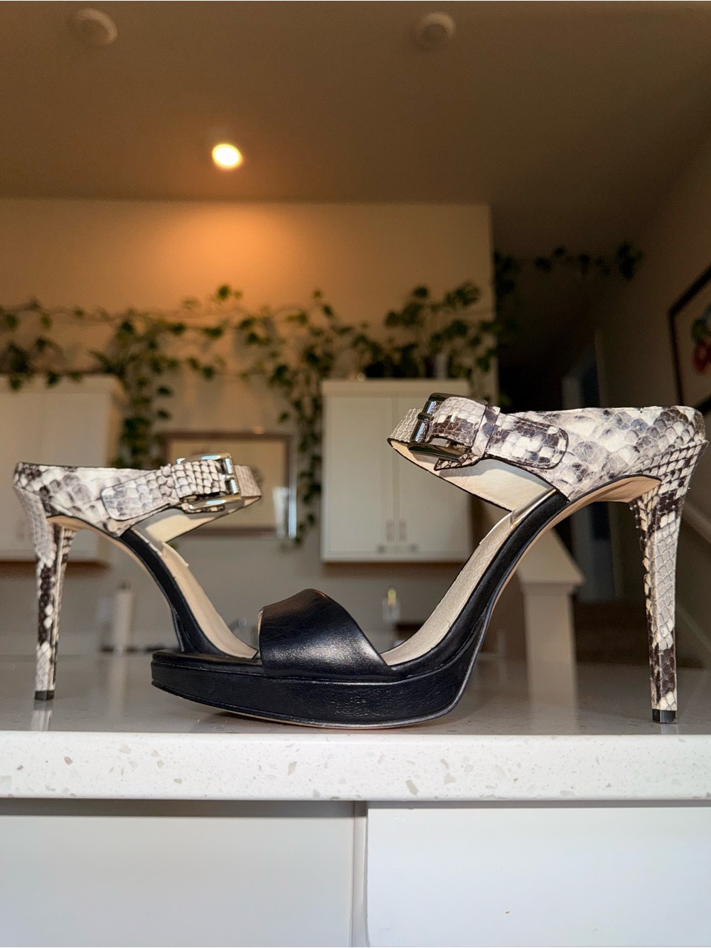 MICHAEL Michael Kors Black and Snake-Print High Heel Sandals